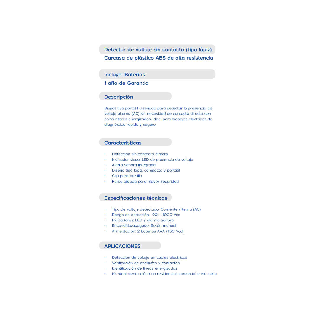 PROBADOR DE VOLTAJE SIN CONTACTO TECNOELECTRIC TE-MULT-PL8905