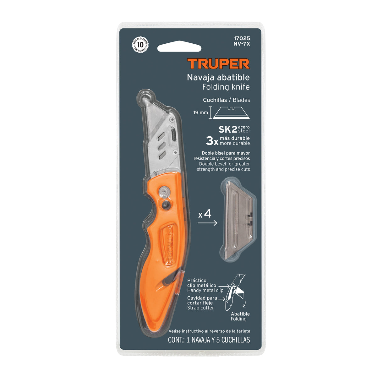 Navaja abatible 7' cuerpo de aluminio y acero inox TRUPER — foto oficial 2