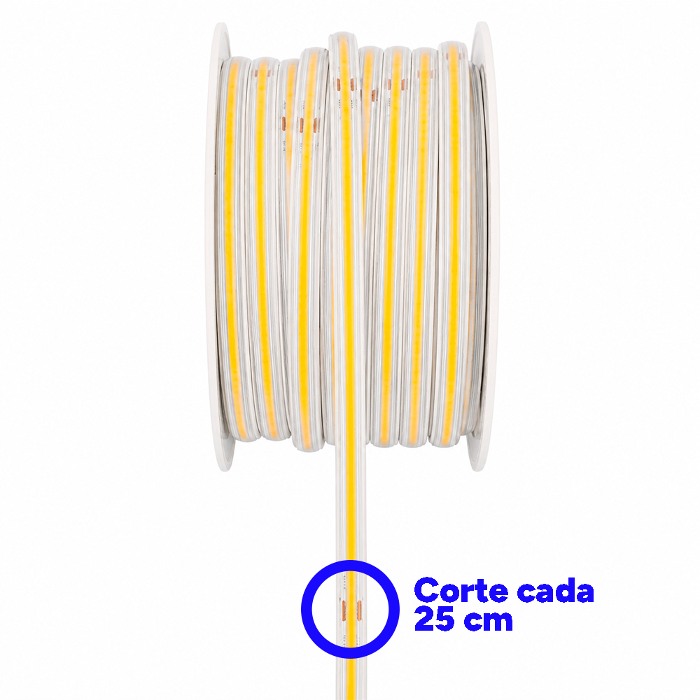 ROLLO 25M TIRA COB LED CONTINUO 300W 127V 30K LUZ CÁLIDA LUMICRAFT COB127VWW
