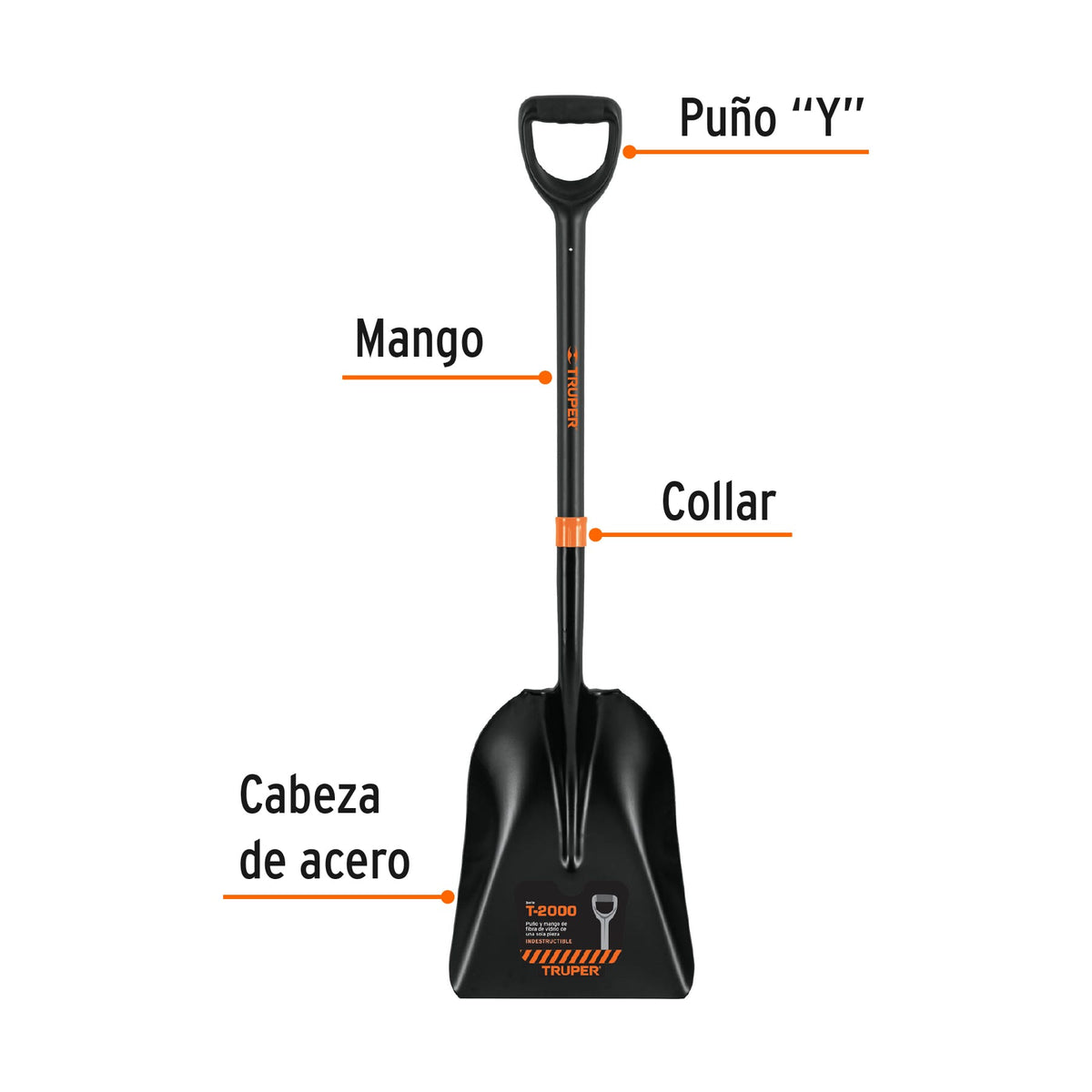Pala carbonera T-2000, puño 'Y' mango fibra de vidrio TRUPER, Truper, SKU 102459 — vista 3