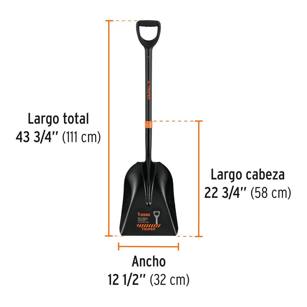 Pala carbonera T-2000, puño 'Y' mango fibra de vidrio TRUPER, Truper, SKU 102459 — vista 4