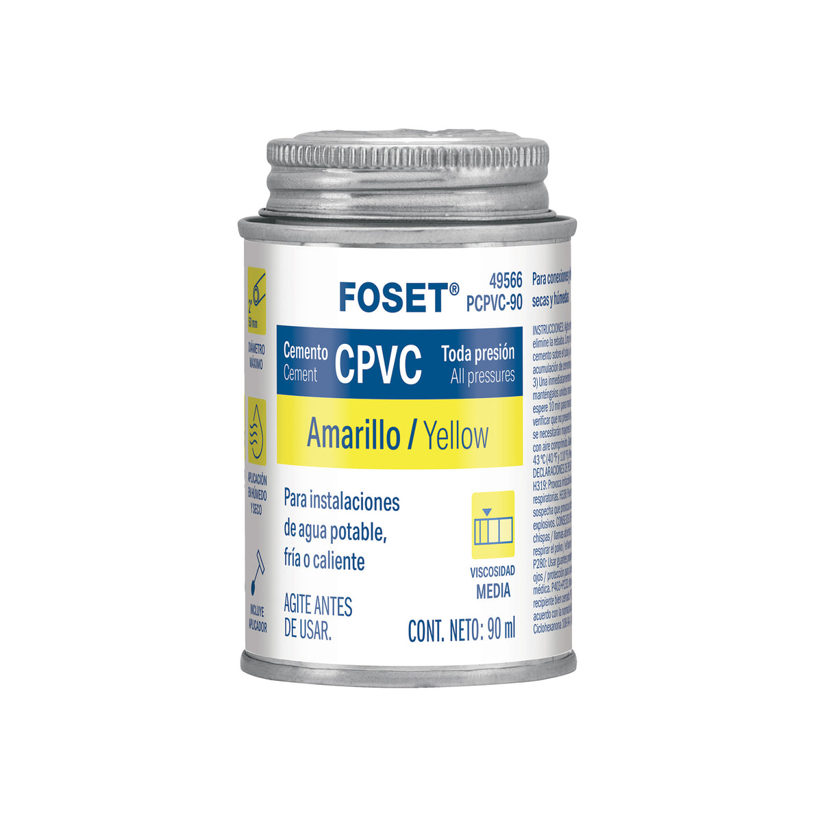 CEMENTO PARA CPVC EN BOTE DE 90 ML BAJA PRESION FOSET 49566 PCPVC-90