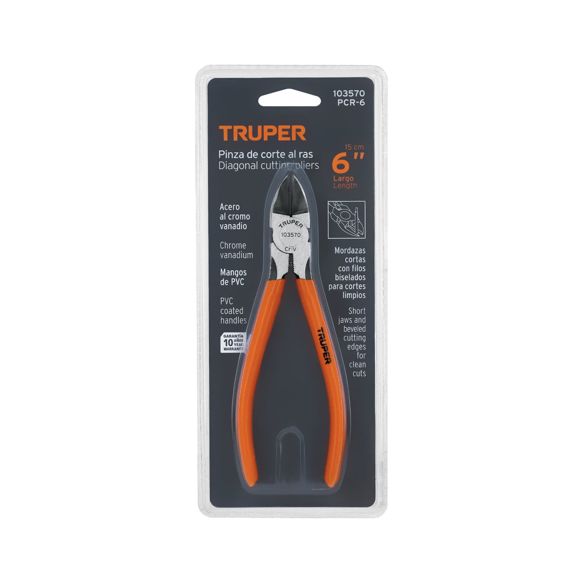 Pinza de corte al ras 6' mango de PVC, TRUPER — foto oficial 2