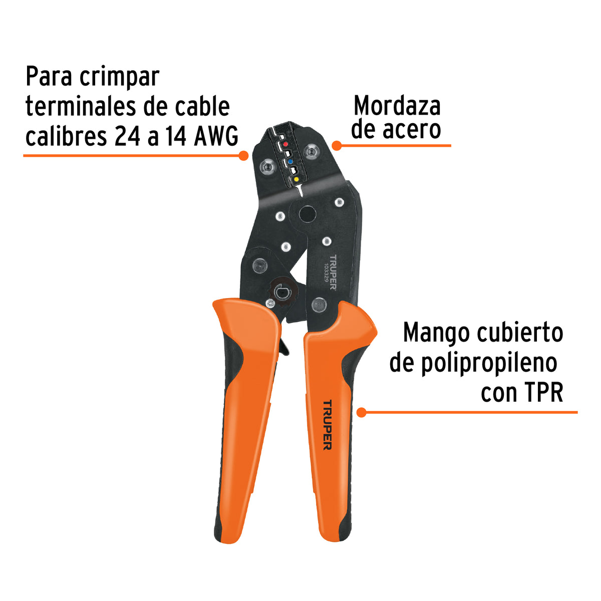 Pinza de crimpado para terminales, TRUPER, Truper, SKU 103329 — vista 3