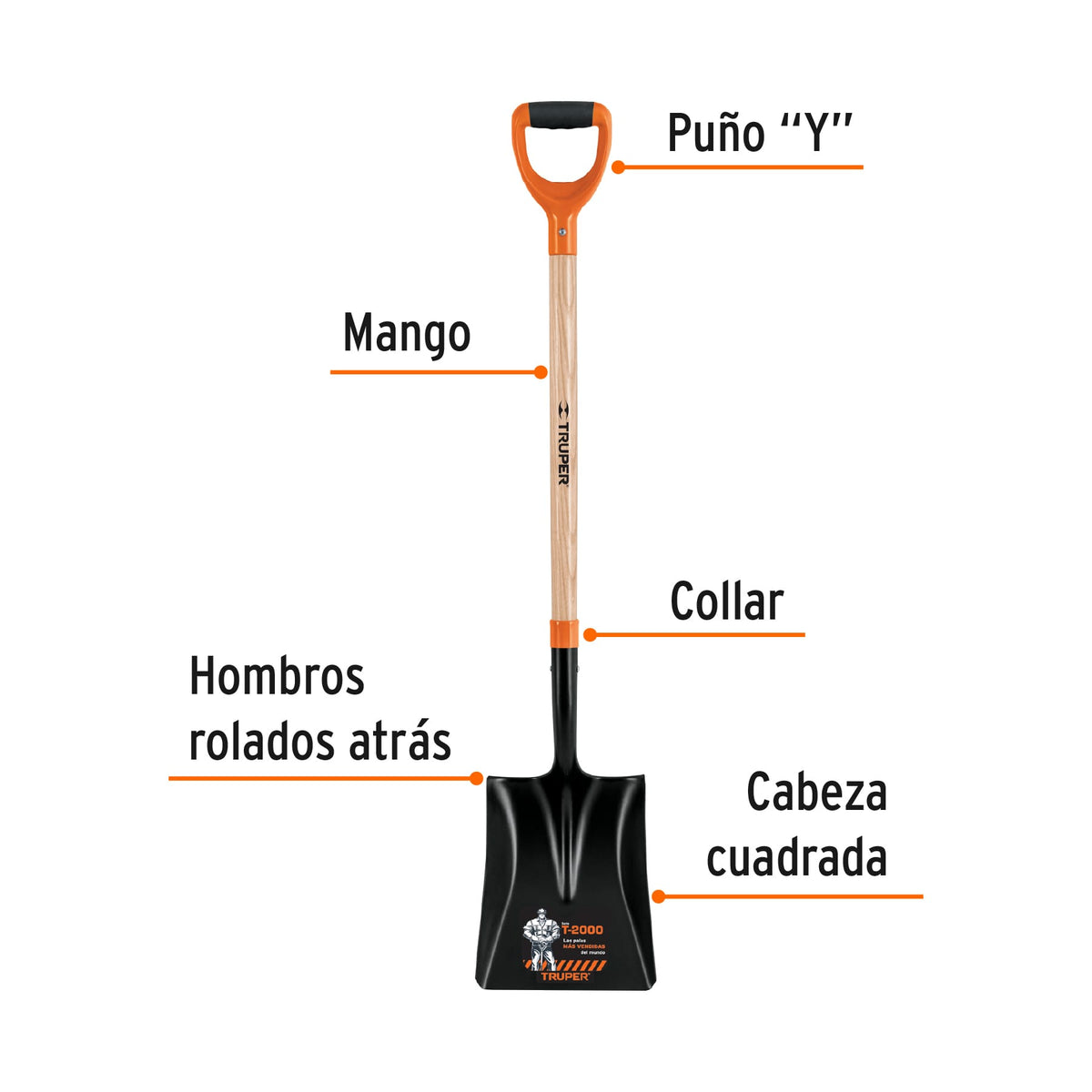 Pala cuadrada T-2000, puño offset 'Y', mango 36', TRUPER, Truper, SKU 102563 — vista 3