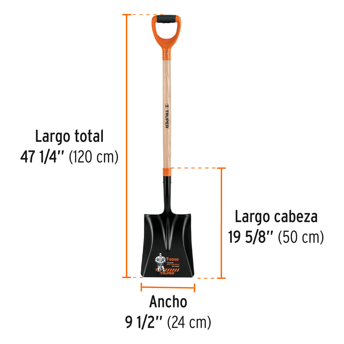 Pala cuadrada T-2000, puño offset 'Y', mango 36', TRUPER, Truper, SKU 102563 — vista 4