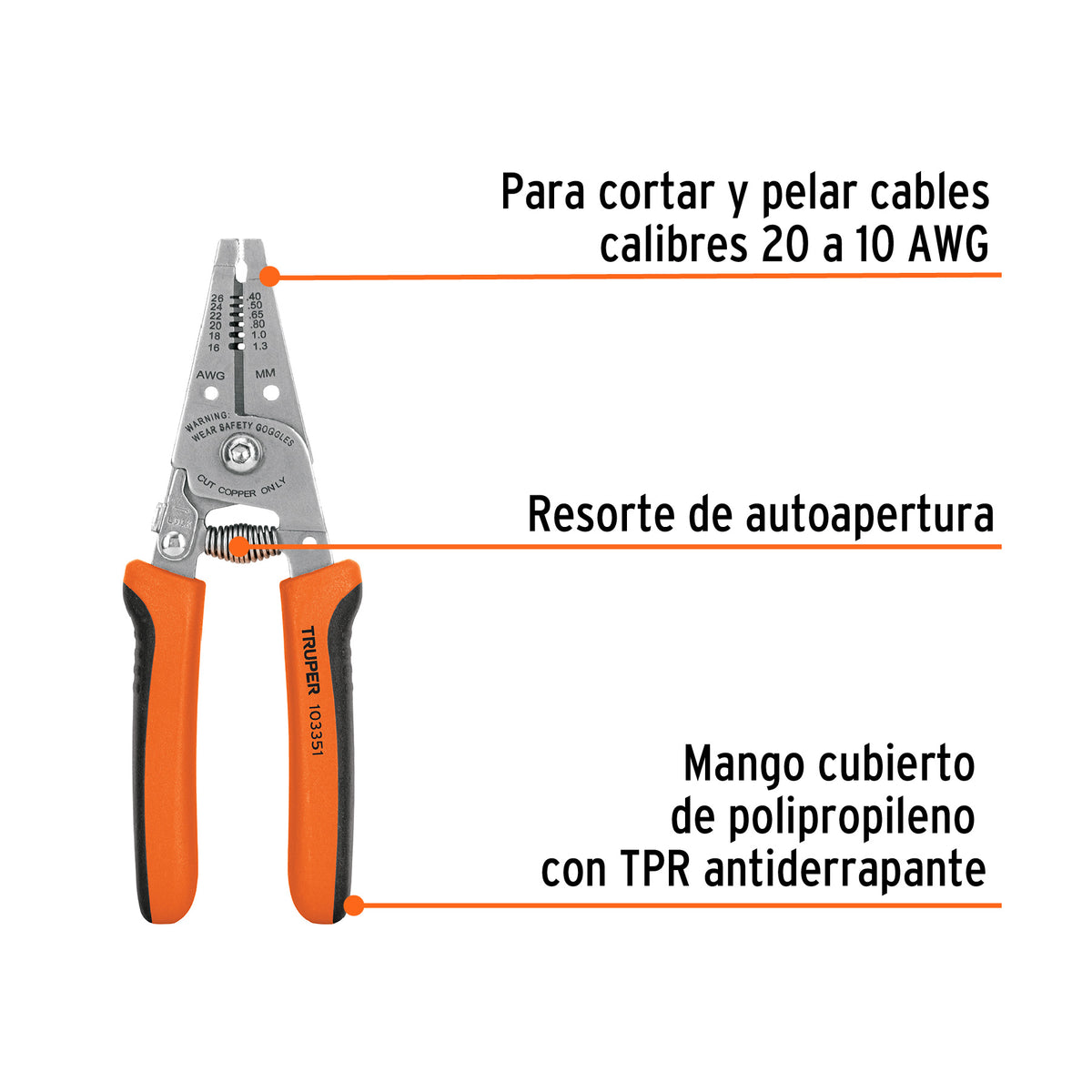 Pinza 6' pela cables, 20 a 10 AWG, TRUPER, Truper, SKU 103351 — vista 3