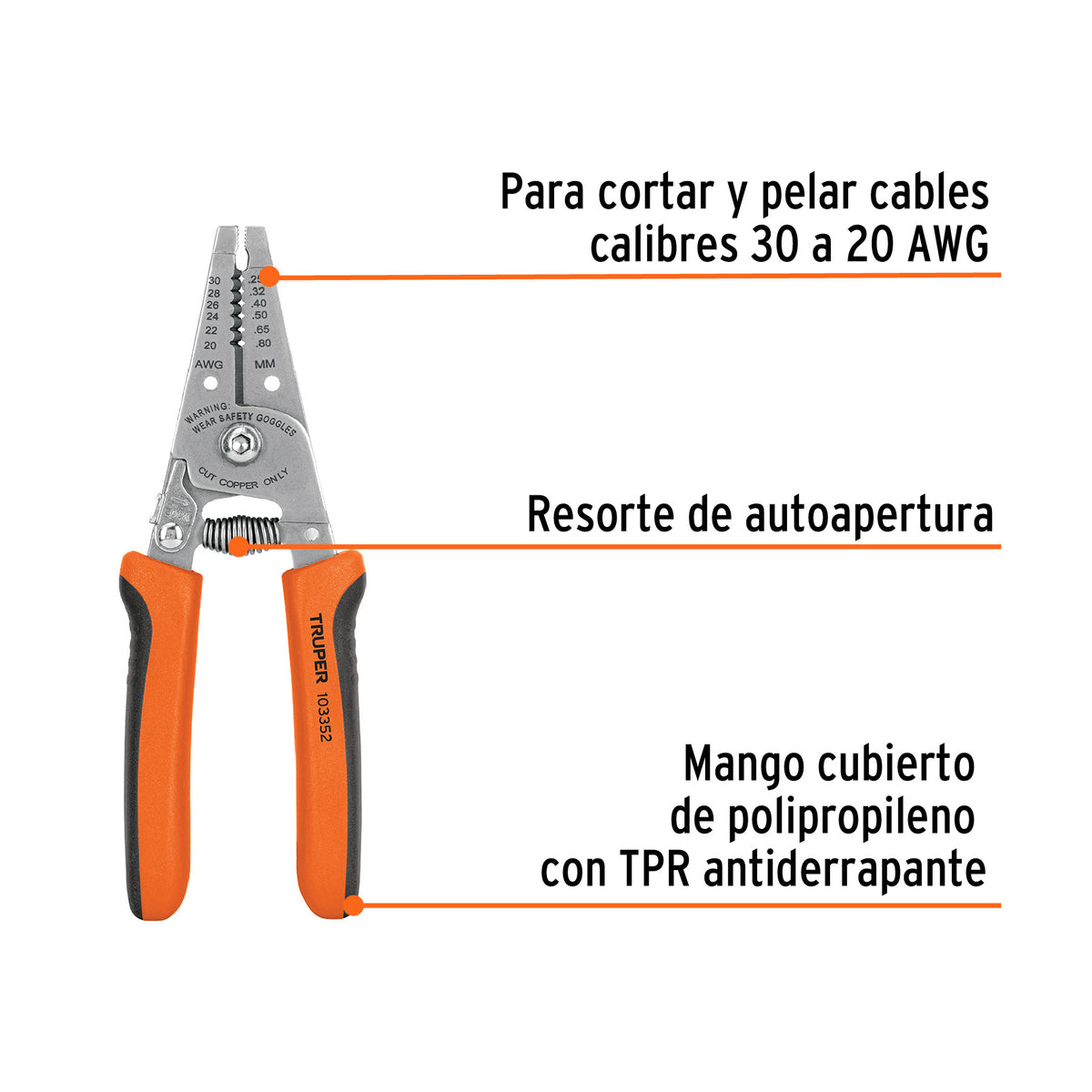 Pinza 6' pela cables, 30 a 20 AWG, TRUPER, Truper, SKU 103352 — vista 3