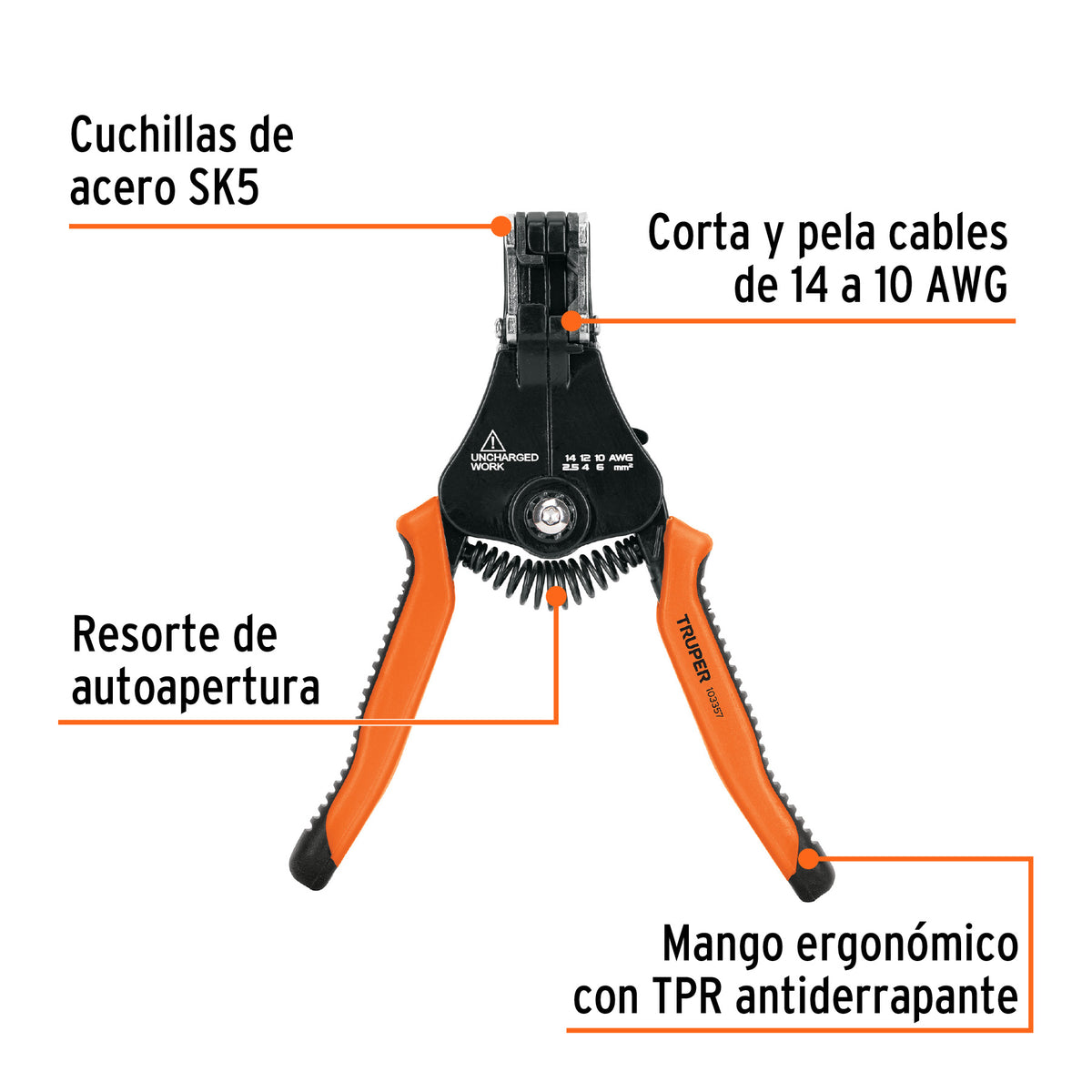 Pinza 6.5' pela cables automática, 14 a 10 AWG, TRUPER, Truper, SKU 103357 — vista 3