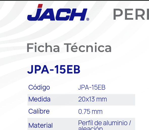 PERFIL EMPOTRABLE PLAFON Y TABLAROCA 2M 20X13MM JACH JPA-15EB-2M