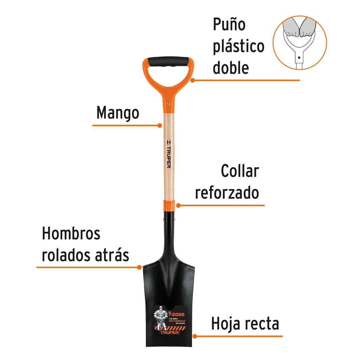Pala escarramán T-2000, puño doble 'Y', TRUPER, Truper, SKU 102454 — vista 3
