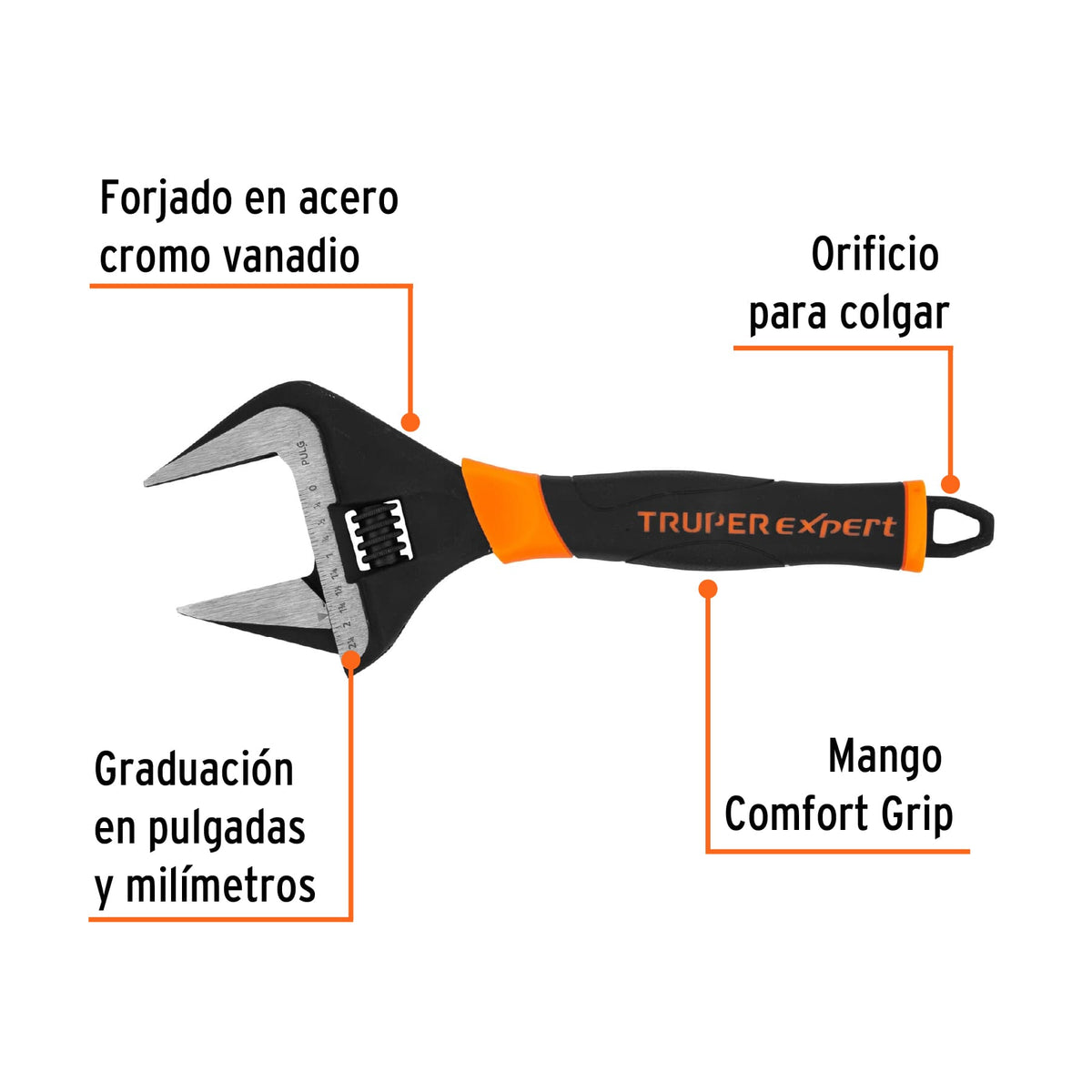Llave ajustable (perico) 12' boca ancha Comfort Grip, EXPERT, Expert, SKU 101036 — vista 3