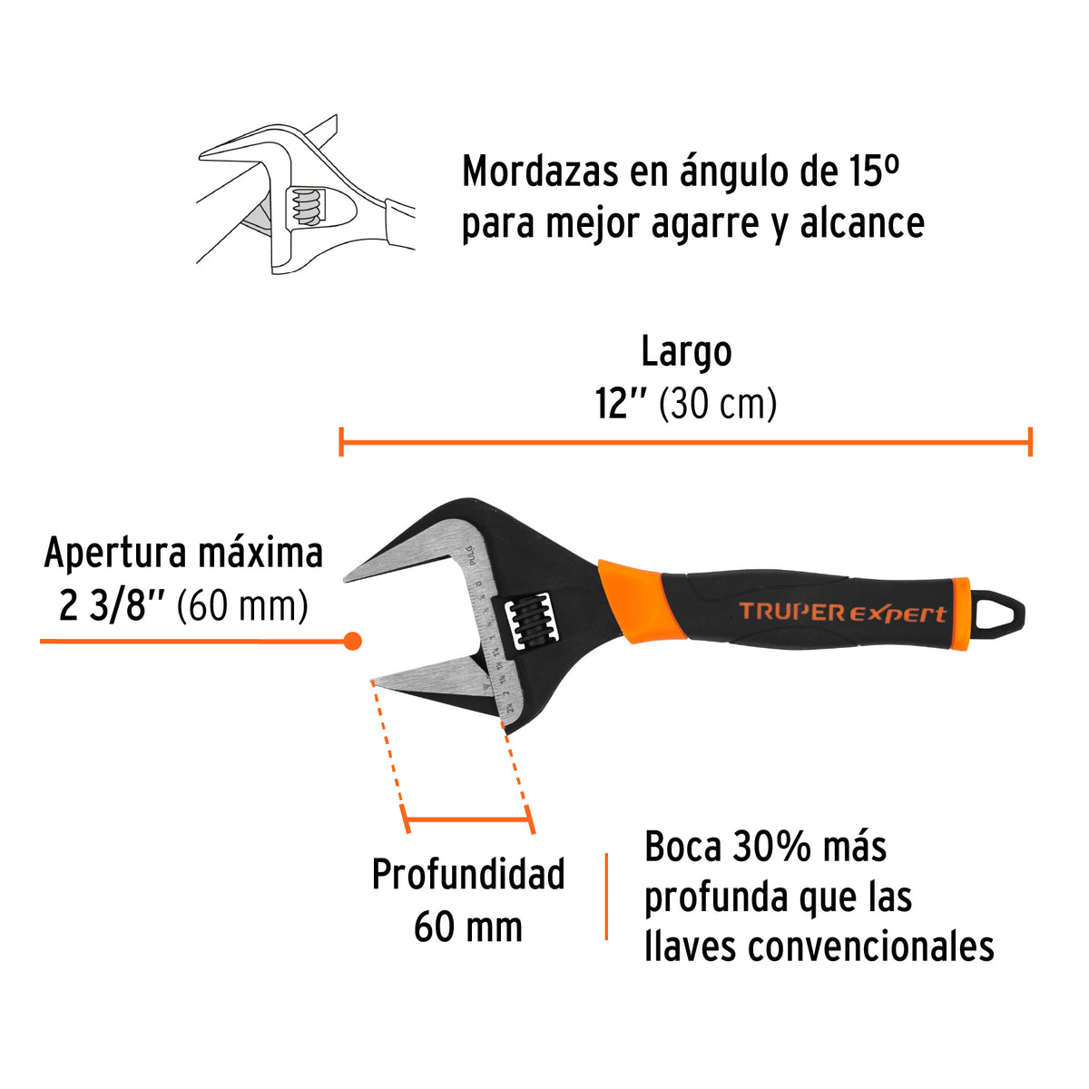 Llave ajustable (perico) 12' boca ancha Comfort Grip, EXPERT, Expert, SKU 101036 — vista 4