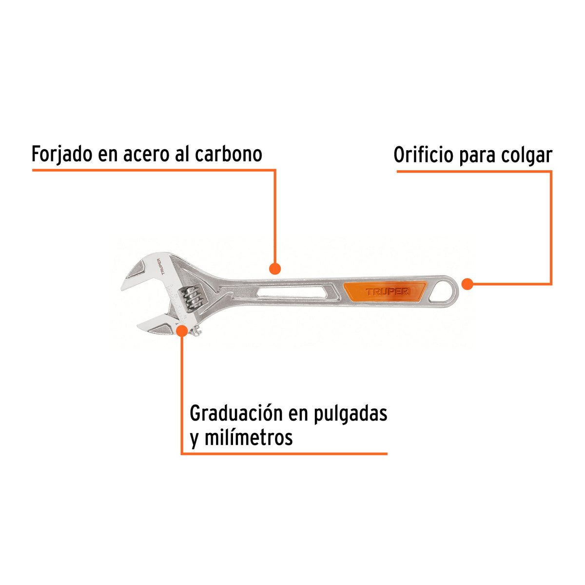 Llave ajustable (perico) 15 pulgadas cromada Truper, SKU 100048 — vista 3