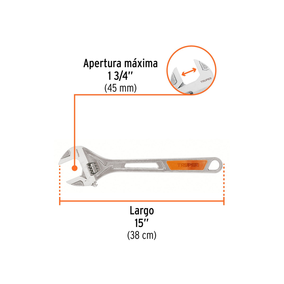 Llave ajustable (perico) 15 pulgadas cromada Truper, SKU 100048 — vista 4