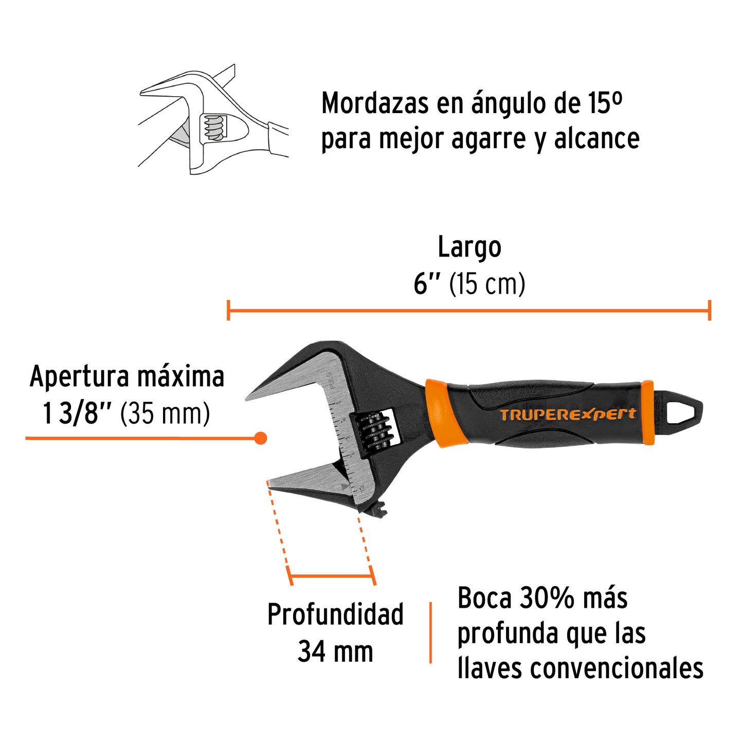 Llave ajustable (perico) 6' boca ancha Comfort Grip, EXPERT, Expert, SKU 101033 — vista 4