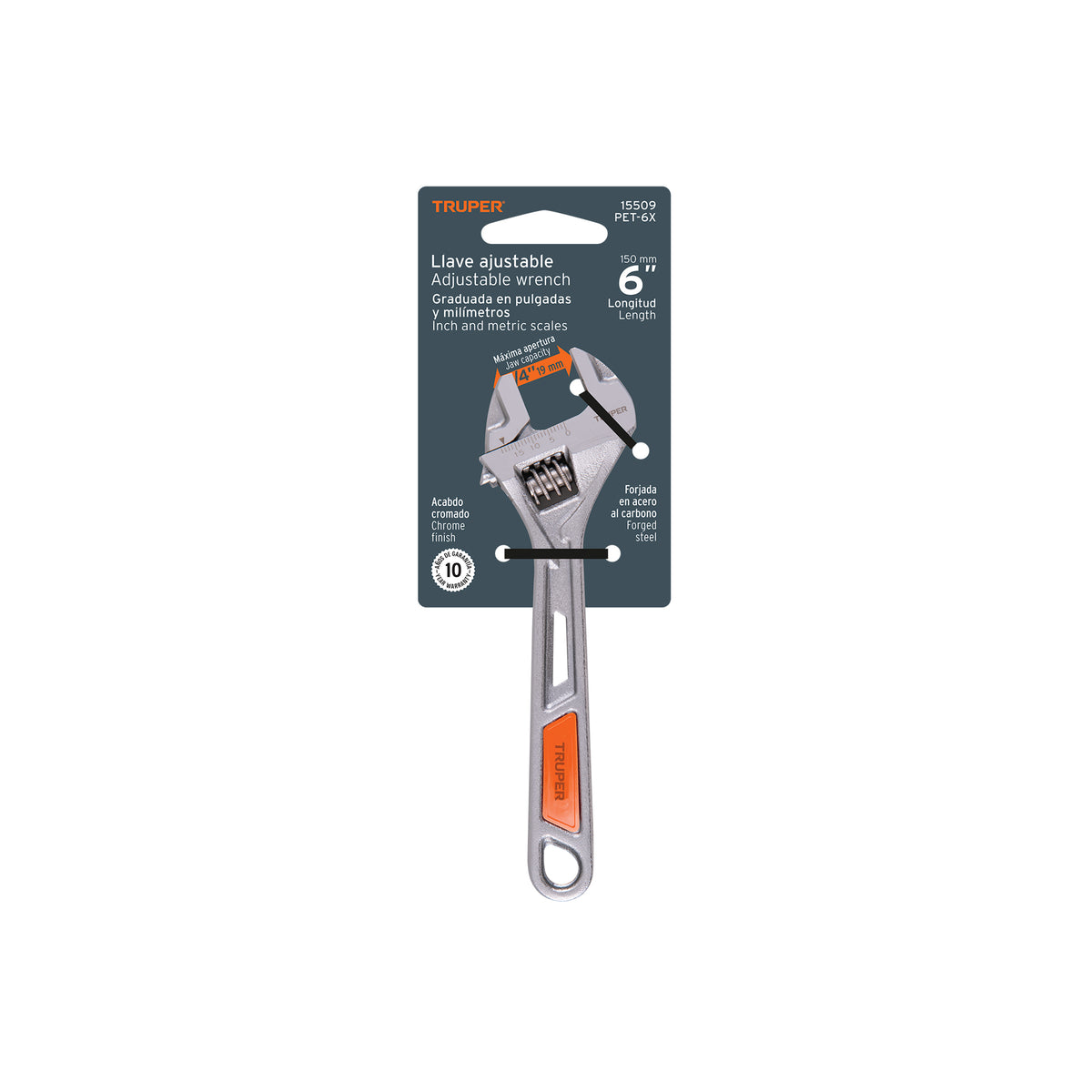 Llave ajustable (perico) 6' cromada TRUPER — foto oficial 2