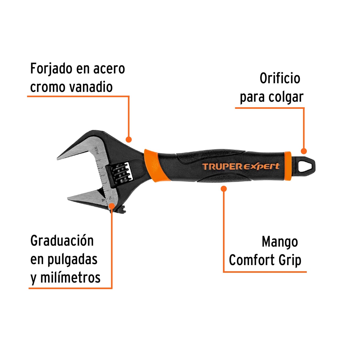 Llave ajustable (perico) 8' boca ancha Comfort Grip, EXPERT, Expert, SKU 101034 — vista 3