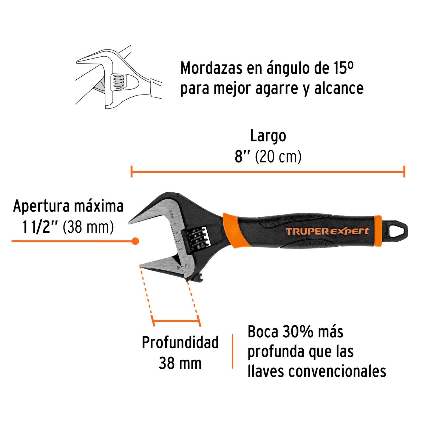 Llave ajustable (perico) 8' boca ancha Comfort Grip, EXPERT, Expert, SKU 101034 — vista 4