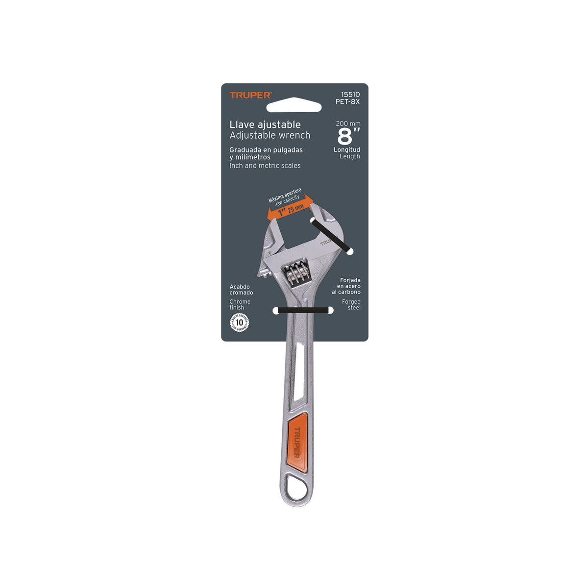 Llave ajustable (perico) 8' cromada TRUPER — foto oficial 2
