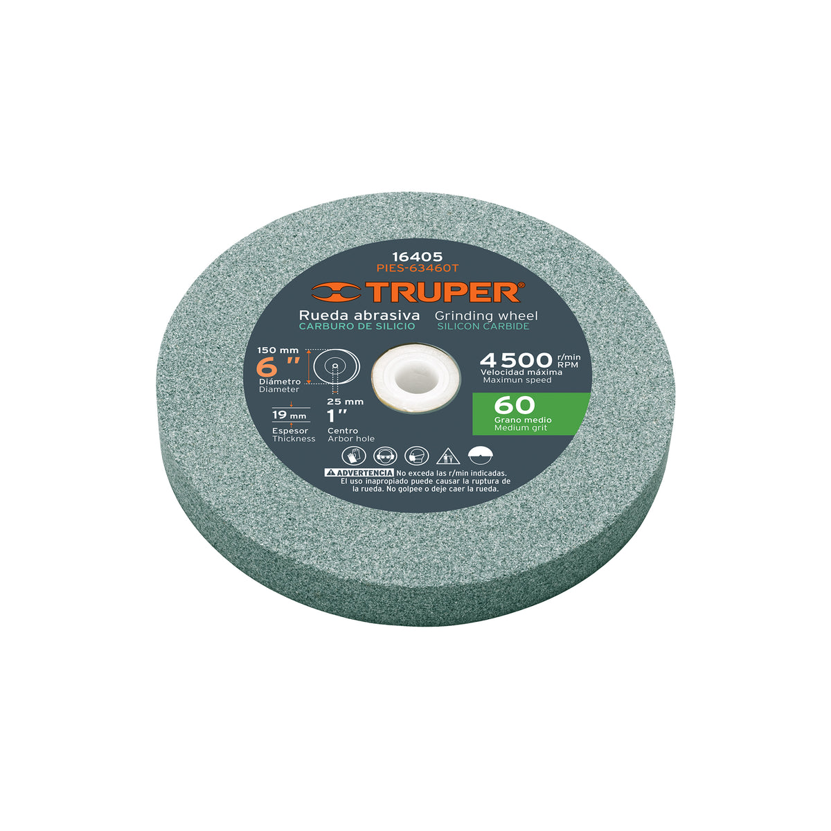 Rueda abrasiva p/esmeril 6'x19mm carburo silicio grano 60 — foto oficial 1