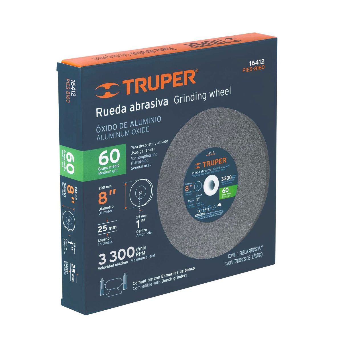 Rueda abrasiva p/esmeril 8'x25mm óxido aluminio grano 60 — foto oficial 2