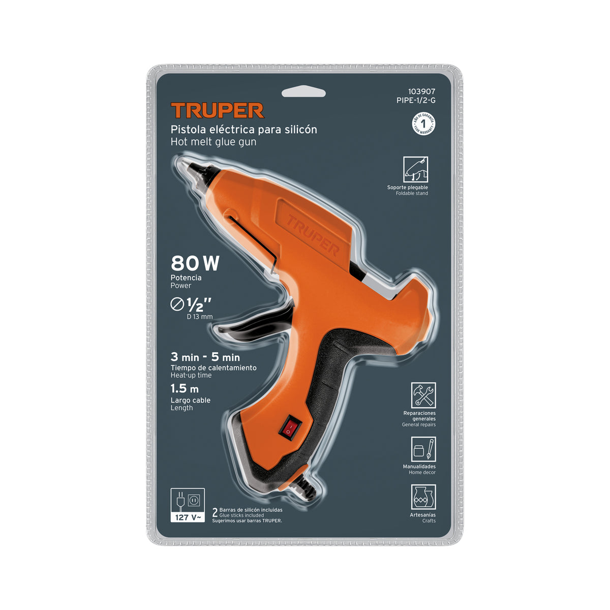 Pistola eléctrica de 80W para silicón de 1/2', 127V, TRUPER — foto oficial 2
