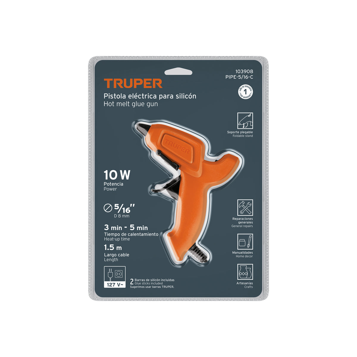 Pistola eléctrica de 10W para silicón de 5/16', 127V, TRUPER — foto oficial 2