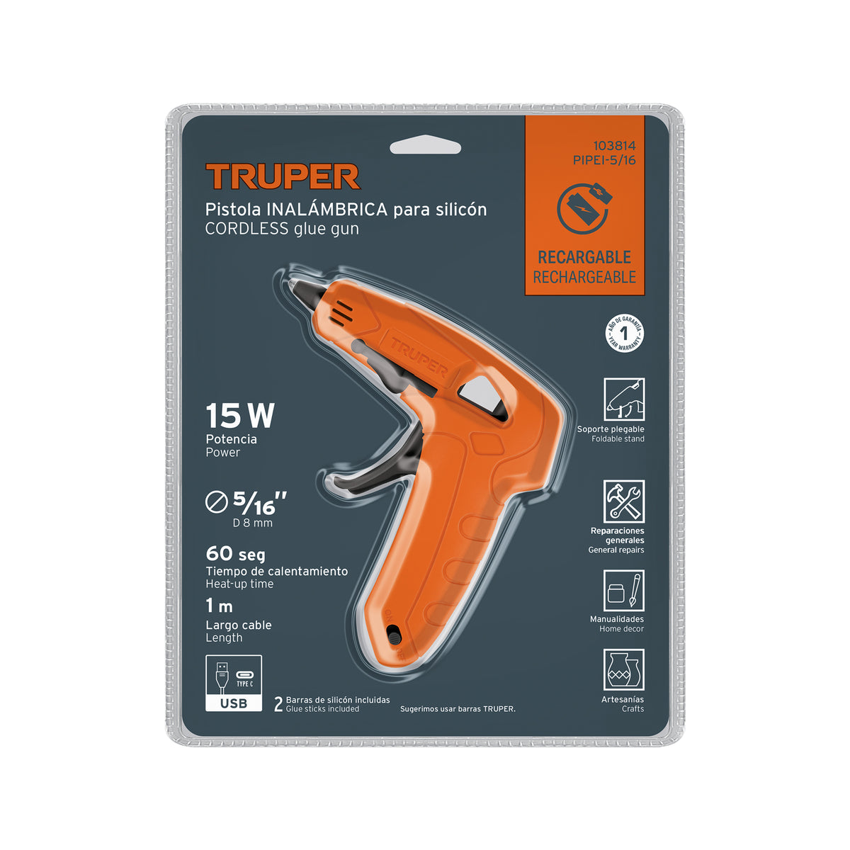 Pistola inalámbrica de 3.7V para silicón de 5/16', TRUPER — foto oficial 2