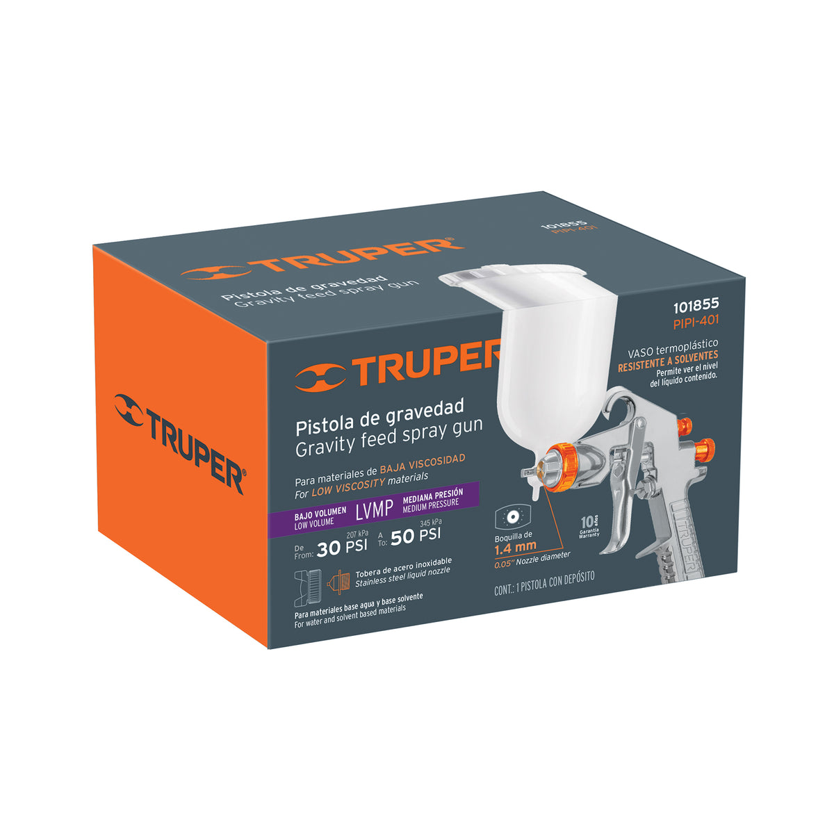 Pistola para pintar LVMP vaso plástico, 1.4 mm, TRUPER, Truper, SKU 101855 — vista 2
