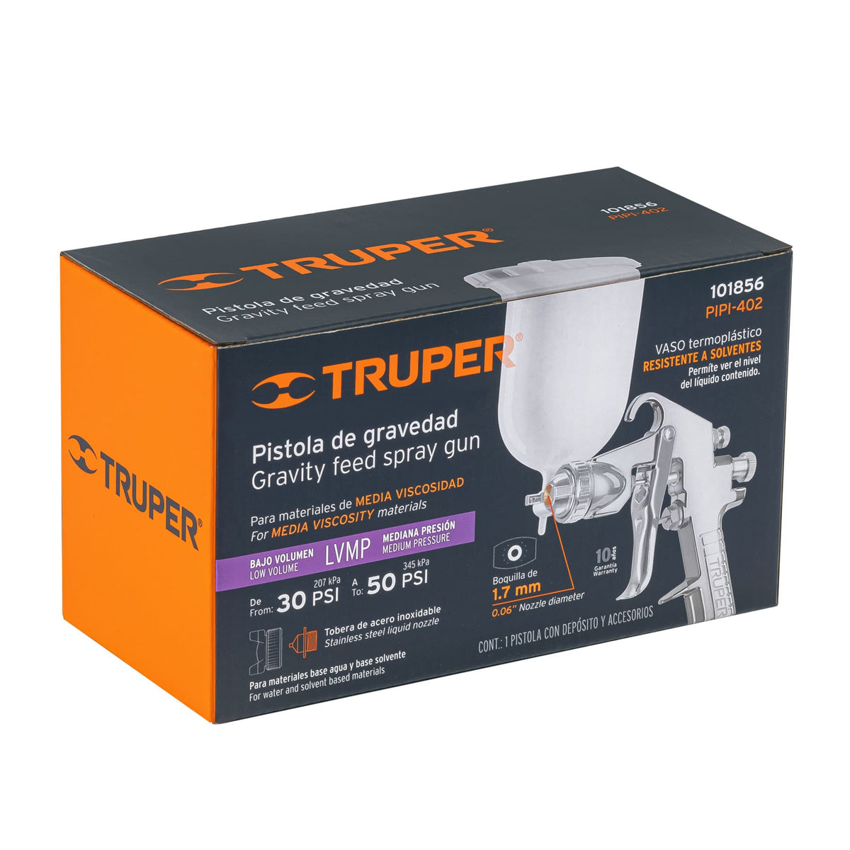 Pistola para pintar LVMP vaso plástico, 1.7 mm, TRUPER, Truper, SKU 101856 — vista 2