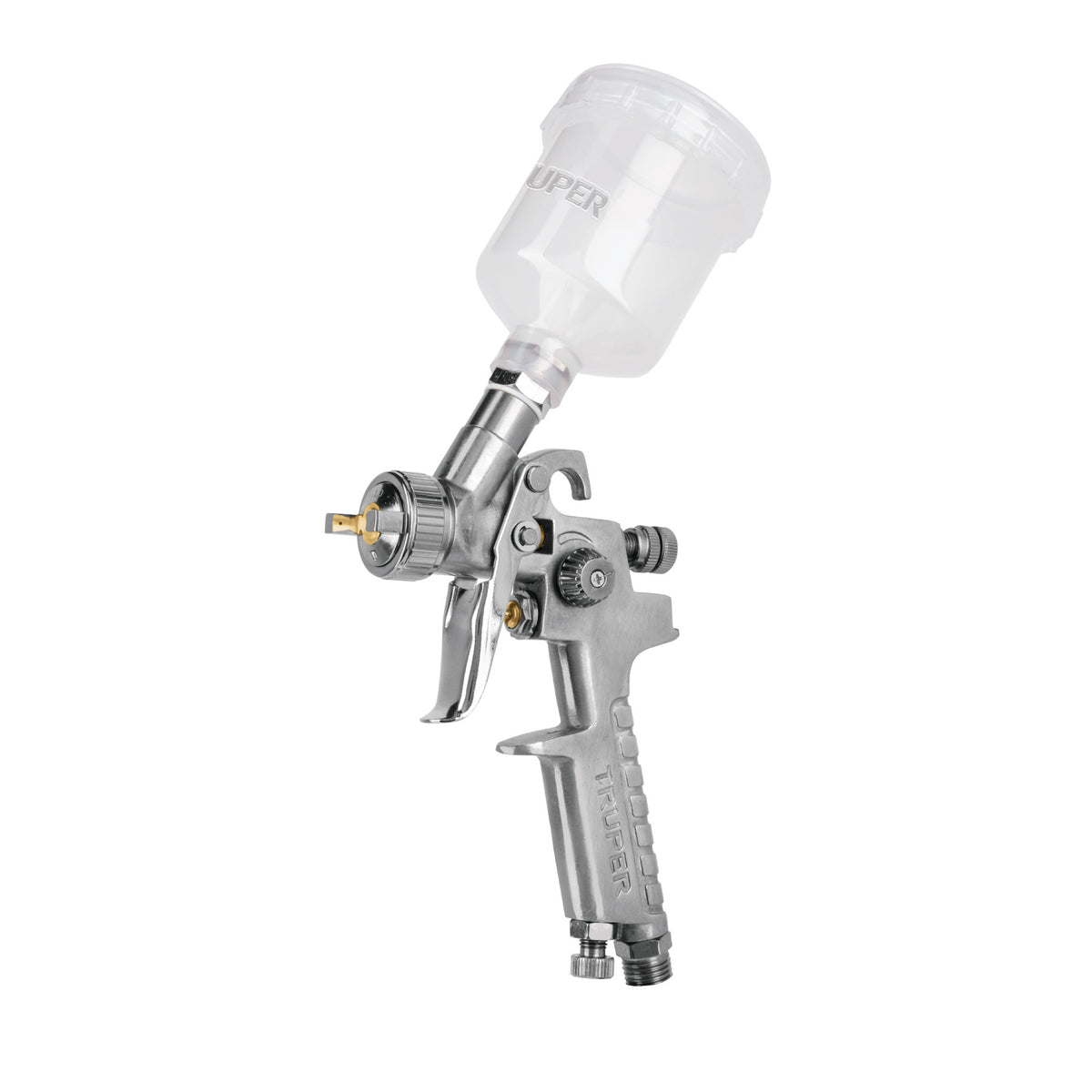 Pistola p/retoque gravedad HVLP vaso plástico, 1 mm, TRUPER — foto oficial 1