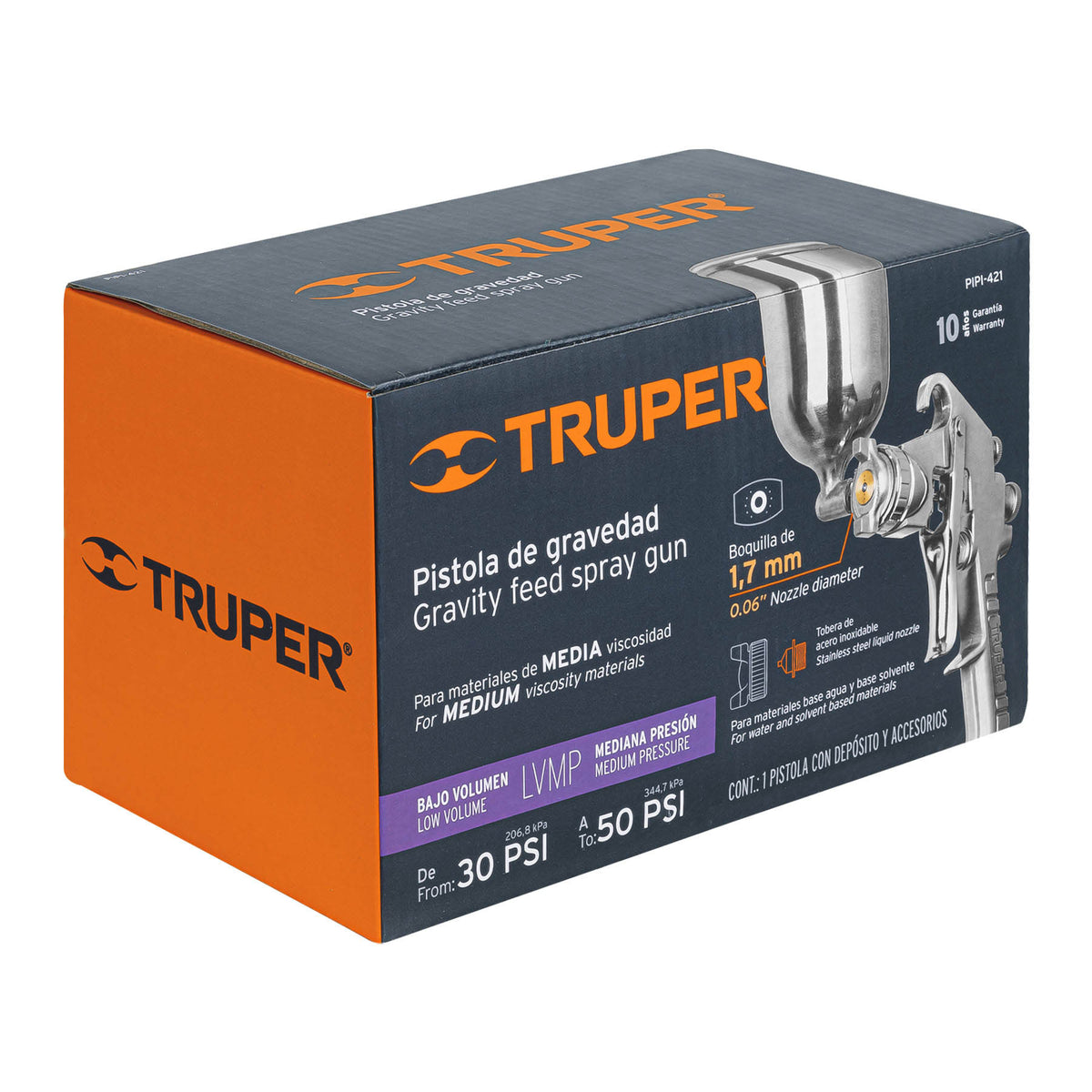 Pistola para pintar LVMP vaso aluminio 1.7 mm TRUPER — foto oficial 2