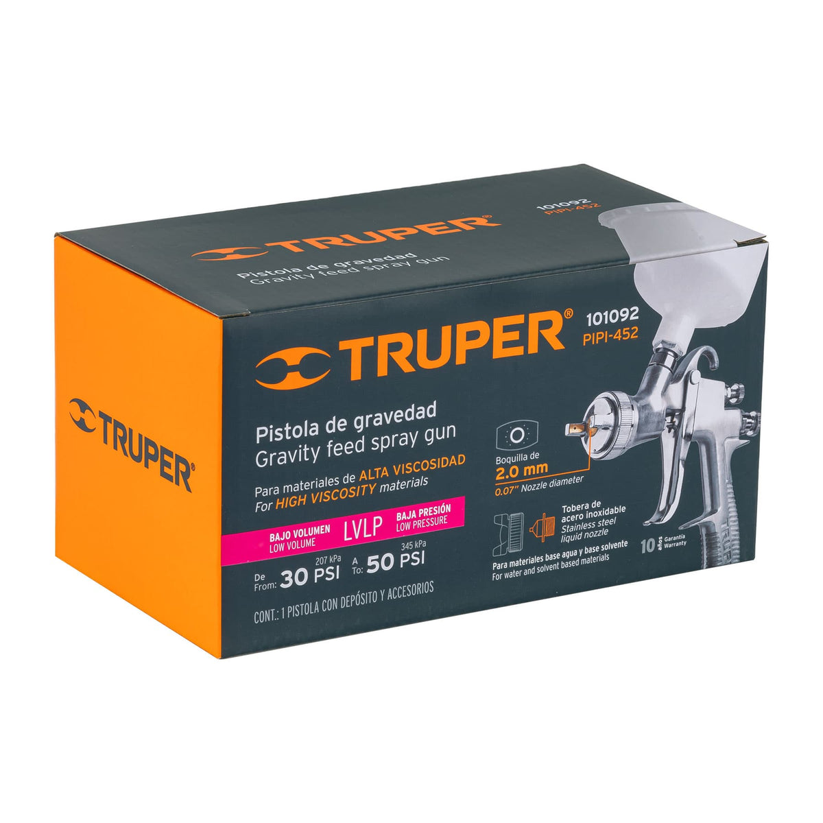 Pistola para pintar LVLP vaso plástico, 2.0 mm, TRUPER, Truper, SKU 101092 — vista 2