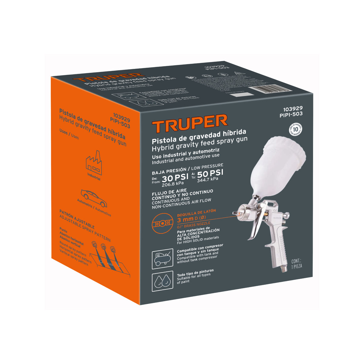 Pistola p/pintar Híbrida vaso plástico,3.0mm, TRUPER — foto oficial 2