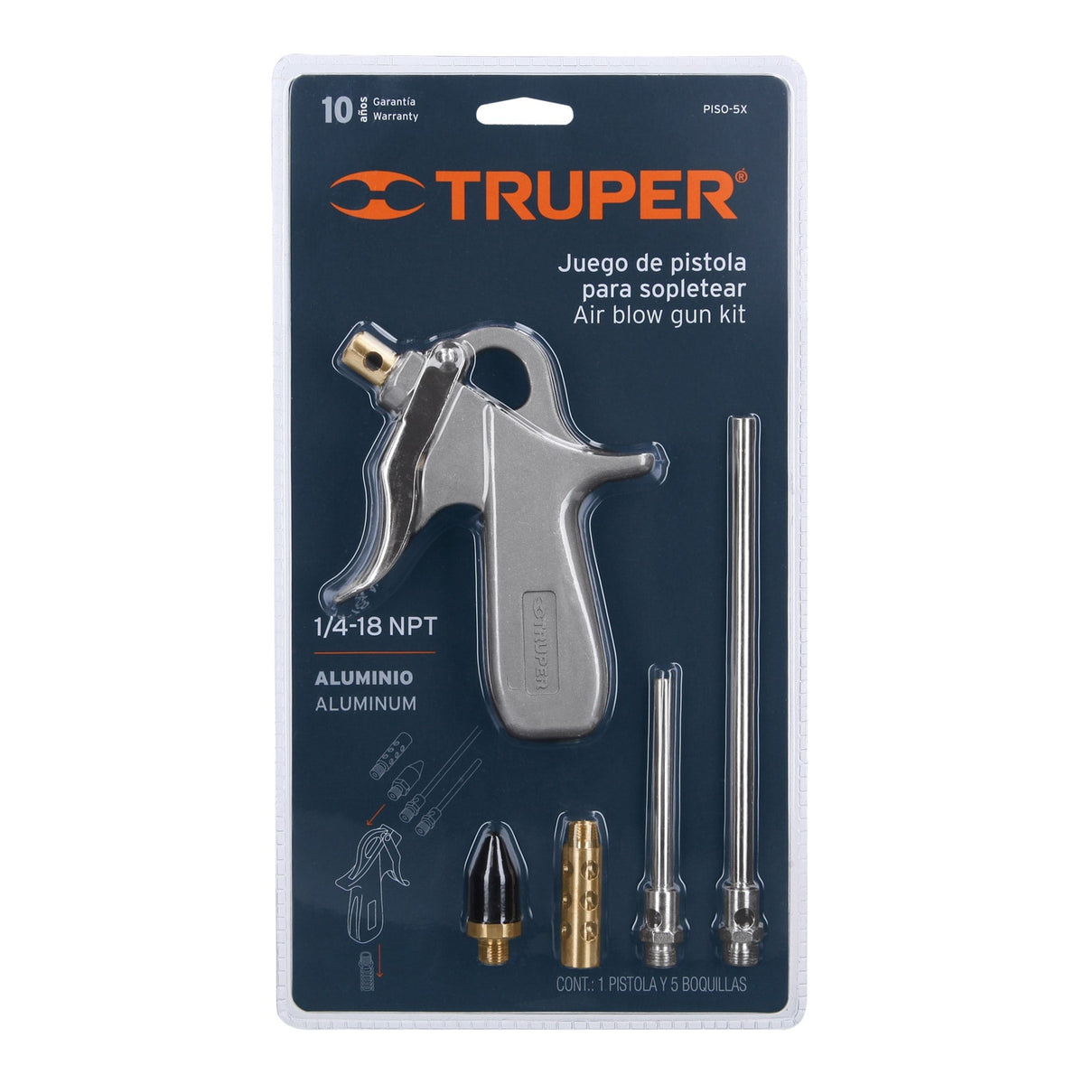 Pistola de aluminio para sopletear, 5 boquillas, TRUPER — foto oficial 2
