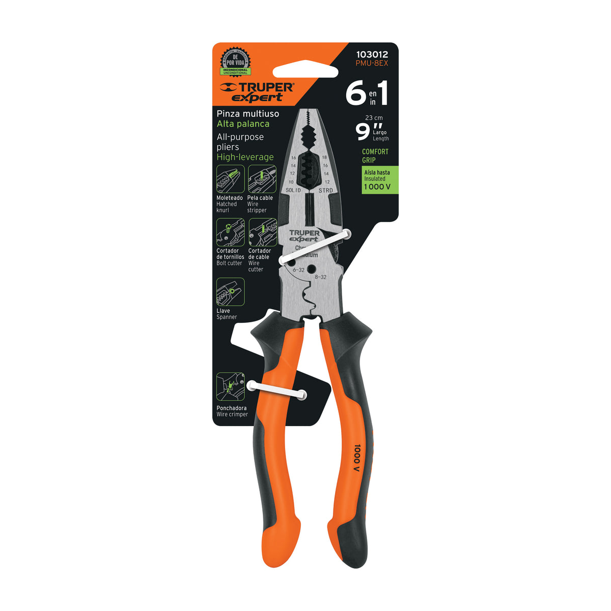 Pinza multiuso 9' electricista, comfort grip, TRUPER EXPERT, Expert, SKU 103012 — vista 2