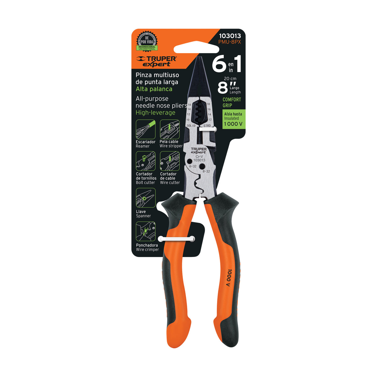 Pinza multiuso 8' punta larga, comfort grip, TRUPER expert, Expert, SKU 103013 — vista 2
