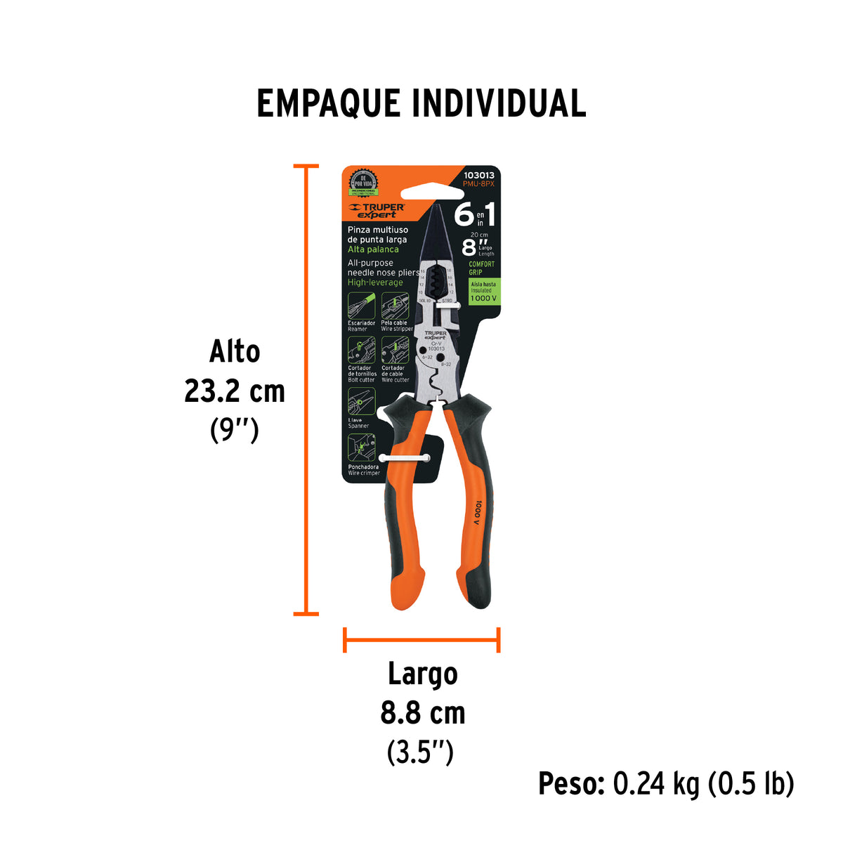 Pinza multiuso 8' punta larga, comfort grip, TRUPER expert, Expert, SKU 103013 — vista 5