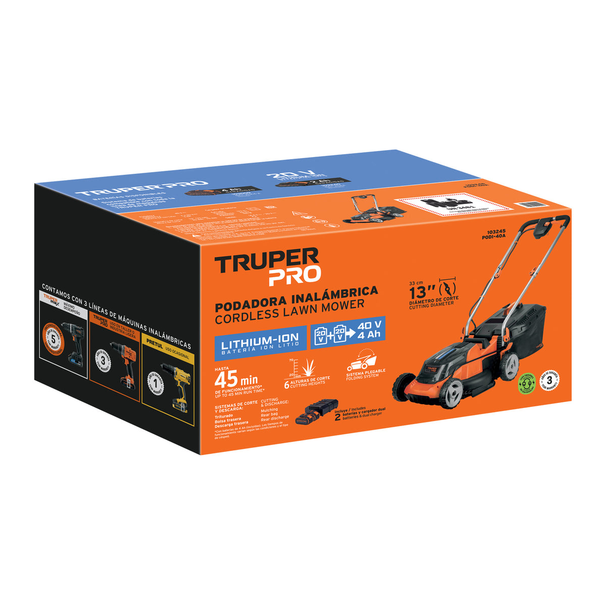 Podadora inalámbrica 40V, 2 baterías 4Ah, 1 carg.dual, PRO, Truper, SKU 103245 — vista 2