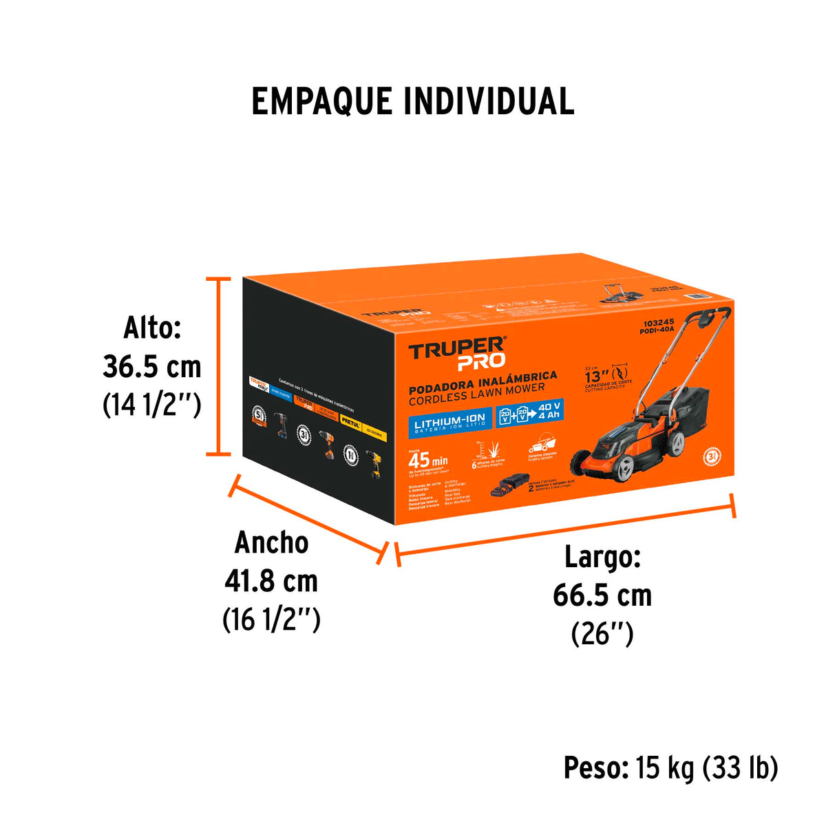 Podadora inalámbrica 40V, 2 baterías 4Ah, 1 carg.dual, PRO, Truper, SKU 103245 — vista 5
