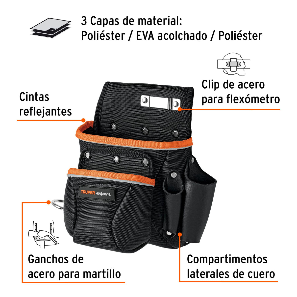 Porta herramientas de poliéster, 6 compartimentos, EXPERT, Expert, SKU 101803 — vista 3