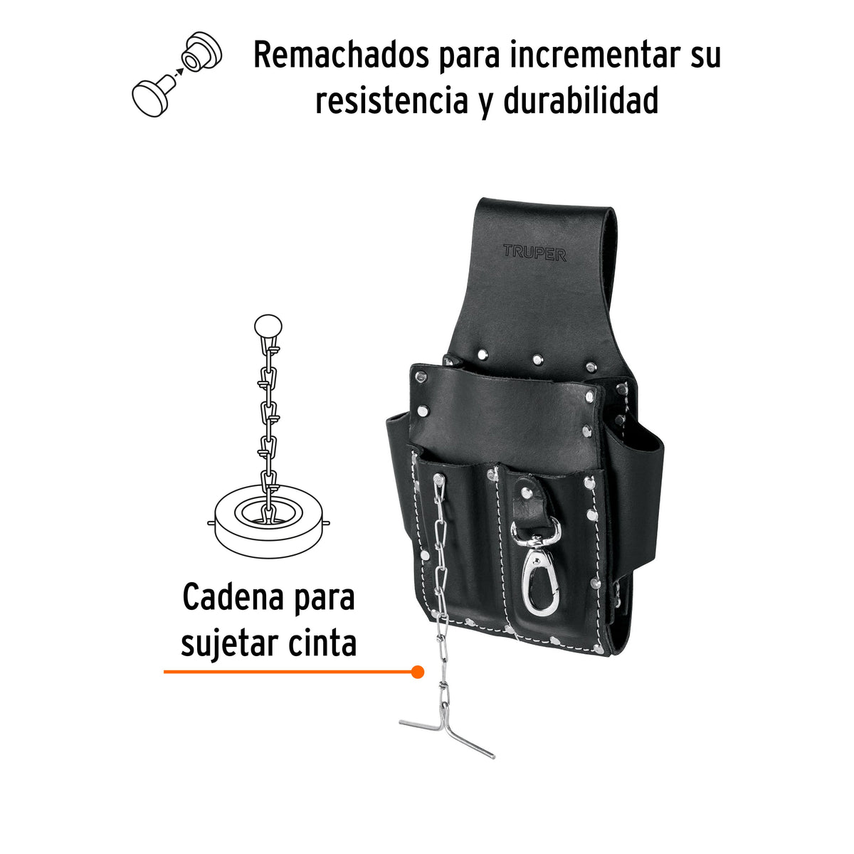 Porta herramientas grande de cuero, 7 compartimentos, TRUPER, Truper, SKU 102007 — vista 3