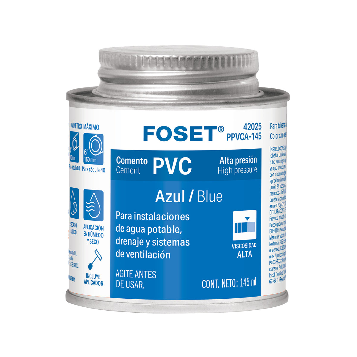 PEGAMENTO AZUL PARA PVC BOTE 145ML FOSET 42025 PPVCA-145