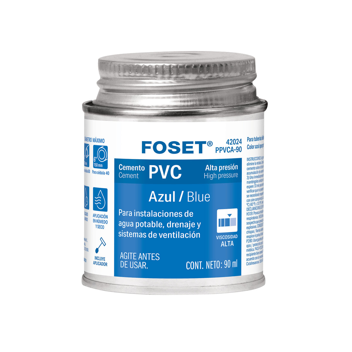 PEGAMENTO AZUL PARA PVC BOTE 90ML FOSET 42024 PPVCA-90