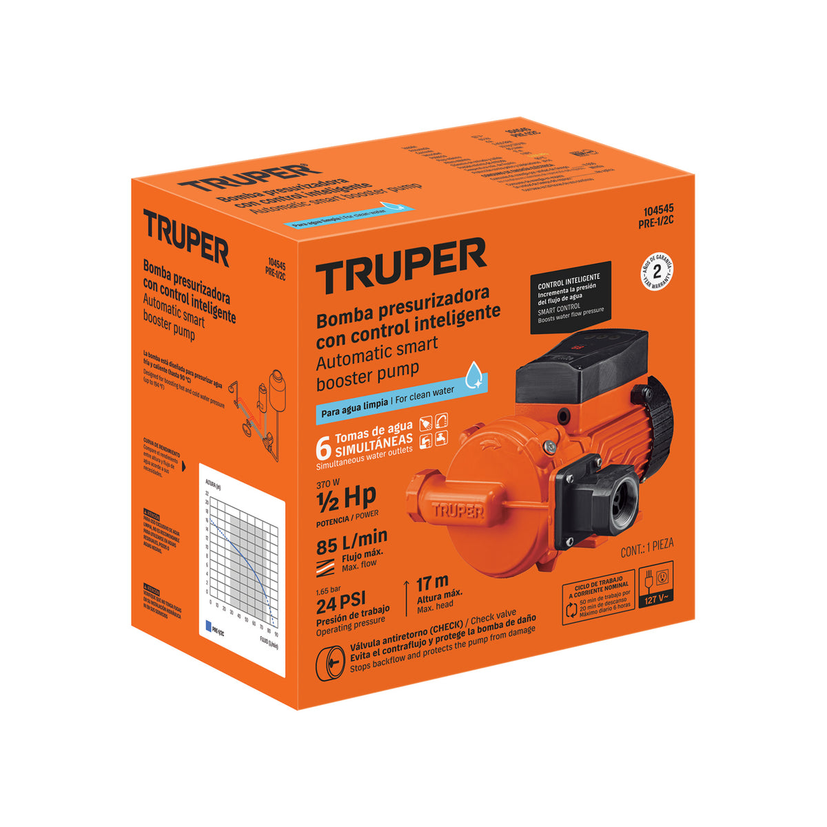 Bomba presurizadora con control inteligente 1/2 HP, TRUPER — foto oficial 2