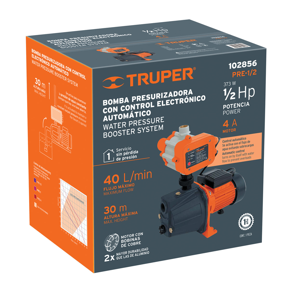 Bomba presurizadora jet hierro 1/2 HP con control, TRUPER — foto oficial 2