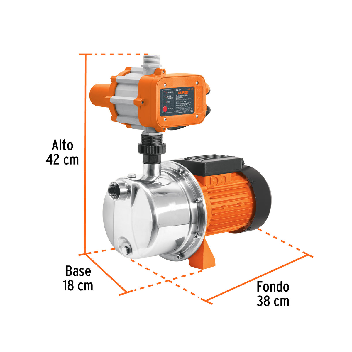Bomba presurizadora jet acero 1 HP con control, TRUPER, Truper, SKU 102857 — vista 4