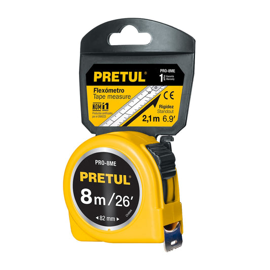 CINTA DE MEDIR FLEXOMETRO 8M PRETUL 21603 PRO-8ME