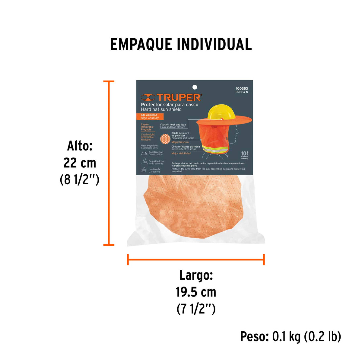 Protector solar plegable para casco, naranja con reflejante, Truper, SKU 100353 — vista 5